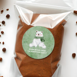 Polar Bear mit grünem Scarf Lass es Schnee Urlaub  Runder Aufkleber