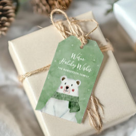 Polar Bear mit grünem Scarf Warme Urlaubswünsche Geschenkanhänger