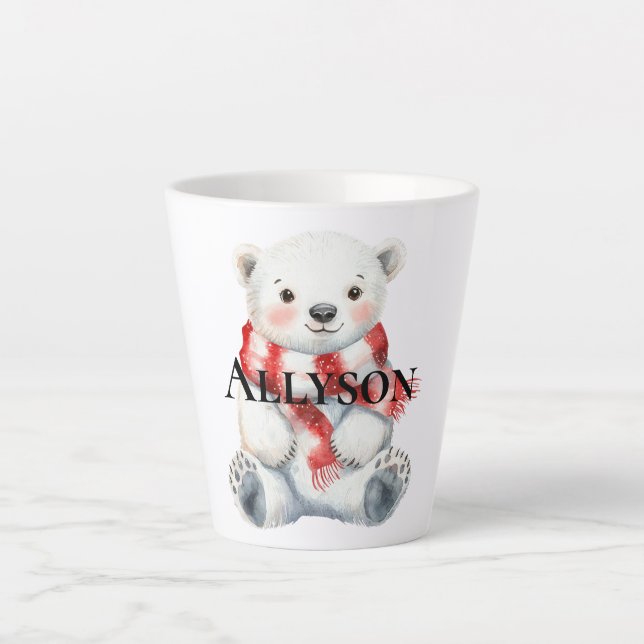 Polar Bear mit Peppermint Red White Scarf Milchtasse (Vorderseite)