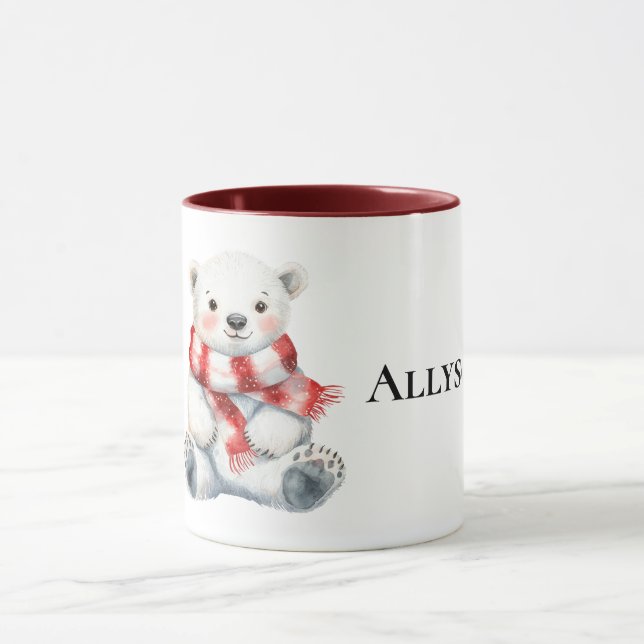 Polar Bear mit Peppermint Red White Scarf Tasse (Zentrum)