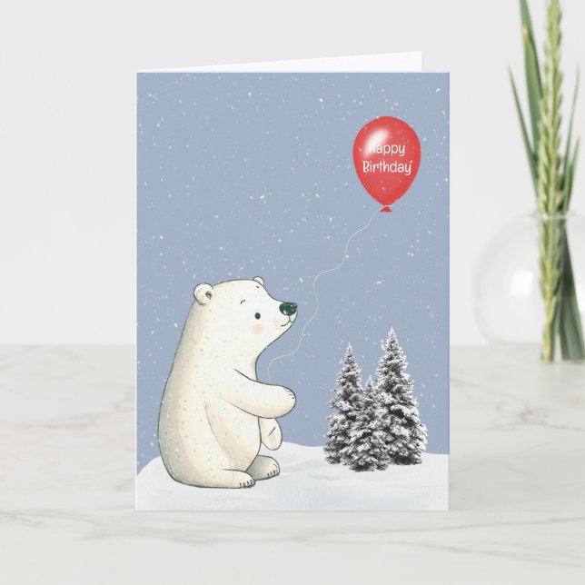 Polar Bear mit Red Birthday Balloon Karte (Vorderseite)