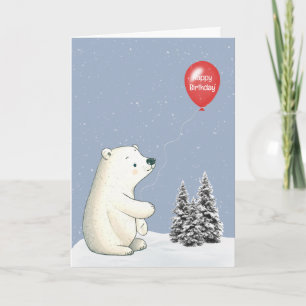 Polar Bear mit Red Birthday Balloon Karte