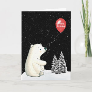 Polar Bear mit Red Birthday Balloon Karte