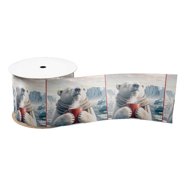 Polar Bear mit Red Coffee Tasse Satinband (Spule)
