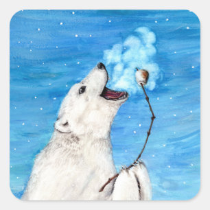Polar Bear mit Toasta Marshmallow Quadratischer Aufkleber