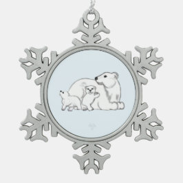 Polar Bear Mom & Cubs Snowflake Framed Ornament