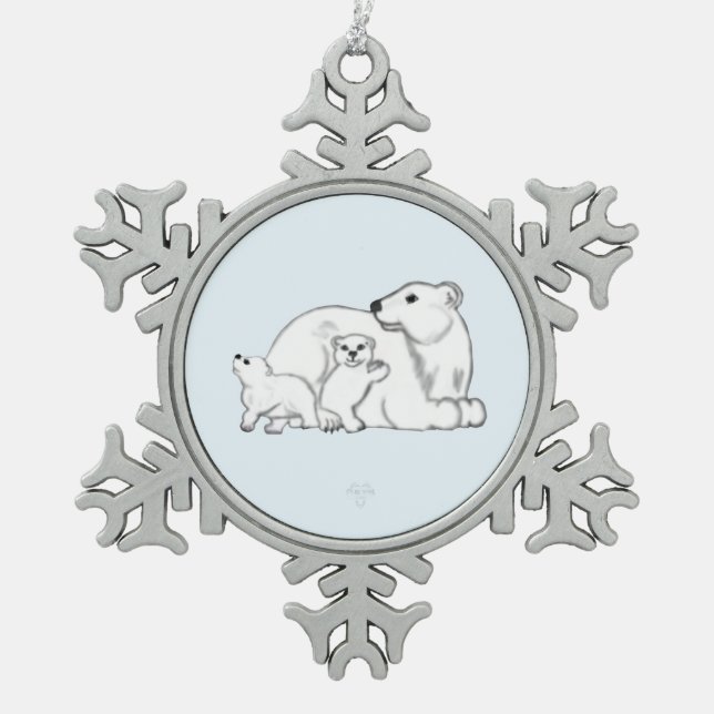 Polar Bear Mom & Cubs Snowflake Framed Ornament (Vorderseite)