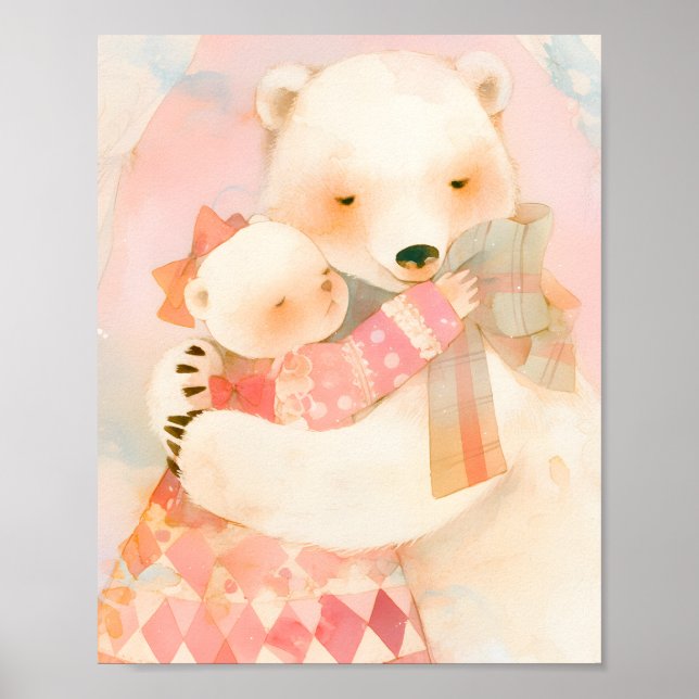 Polar Bear Mother and Cub Cuddle Nursery Poster (Vorne)