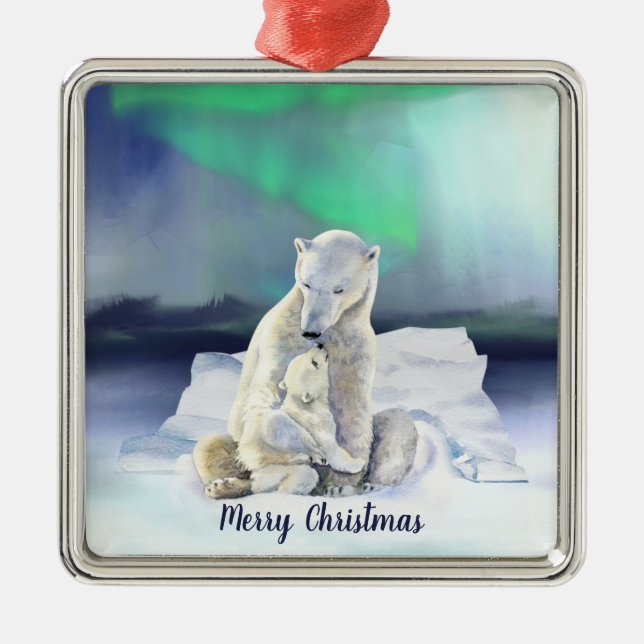 Polar Bear Mother & Baby Christmas Ornament Aus Metall (Vorne)
