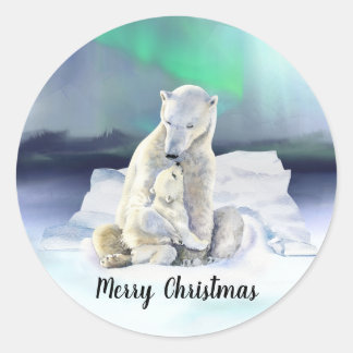 Polar Bear Mother & Baby Christmas Runder Aufkleber