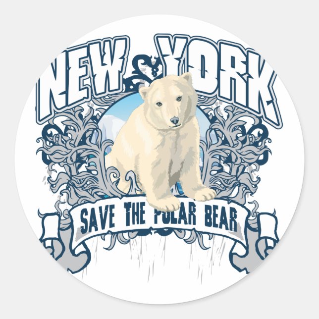 Polar Bear New York Runder Aufkleber (Vorderseite)
