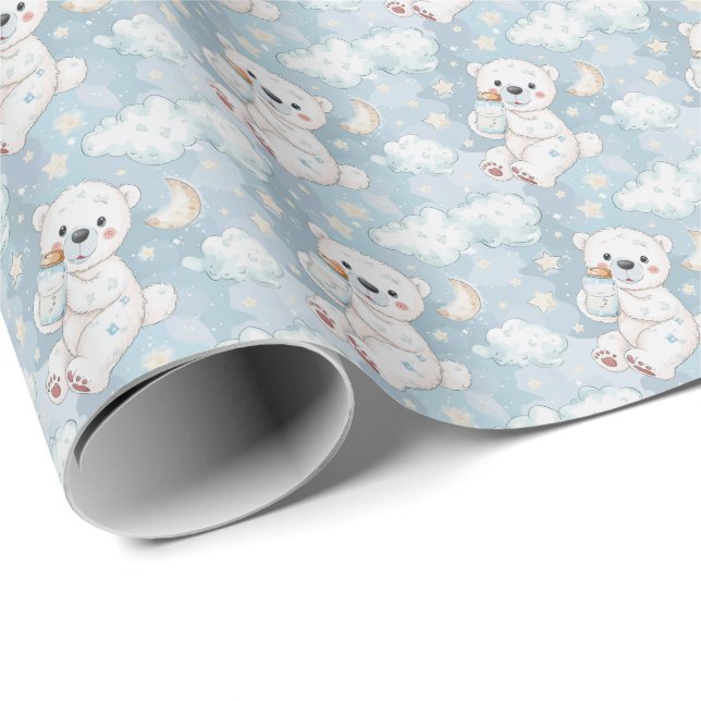 Polar Bear Niedlich Baby Pastell Wasserfarben Must Geschenkpapier (Rolleneckpunkt)