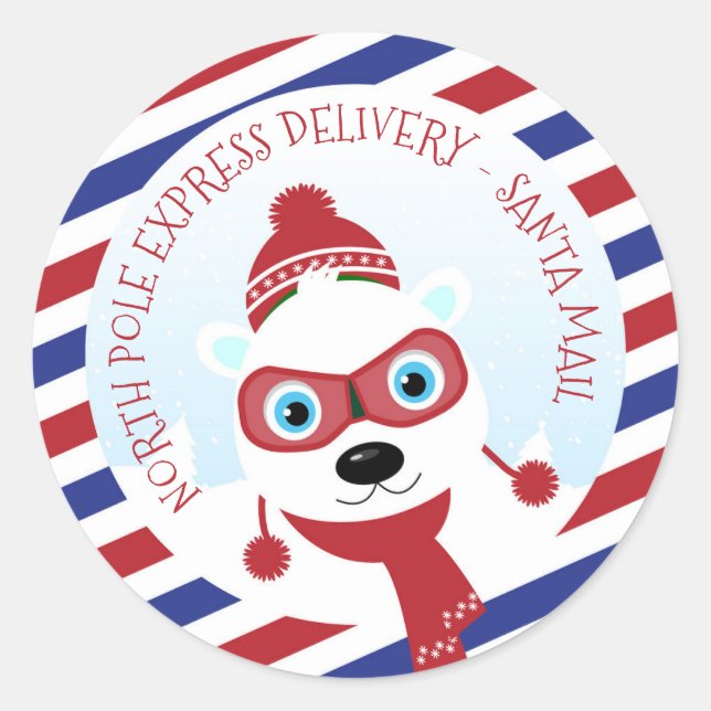 Polar Bear North Pole Delivery Round Sticker (Vorderseite)