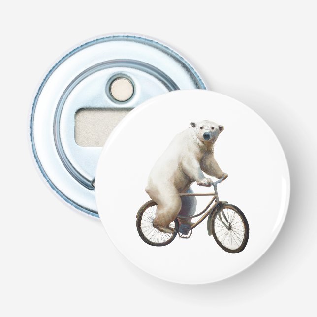 Polar Bear On Bicycle Button Flaschenöffner (Vorderseite)