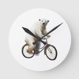 Polar Bear on Bicycle Runde Wanduhr