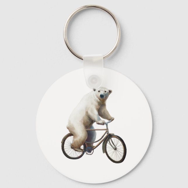Polar Bear on Bicycle Schlüsselanhänger (Vorderseite)