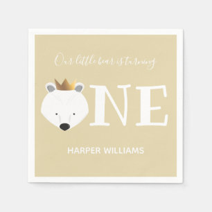 Polar Bear One Crown Animal First Birthday Serviette