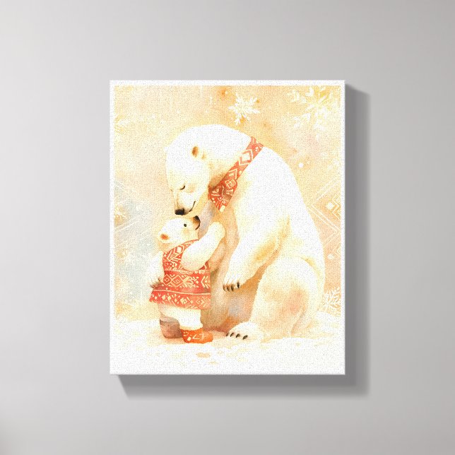 Polar Bear Parent and Cub Winter Embrace Nursery Leinwanddruck (Vorderseite)