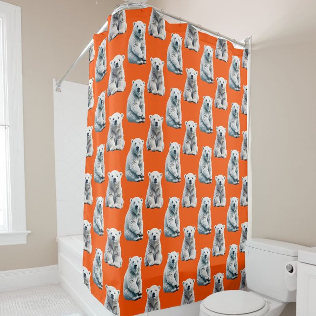 Polar Bear Pattern Design On Orange  Duschvorhang (Von Creator hochgeladen)