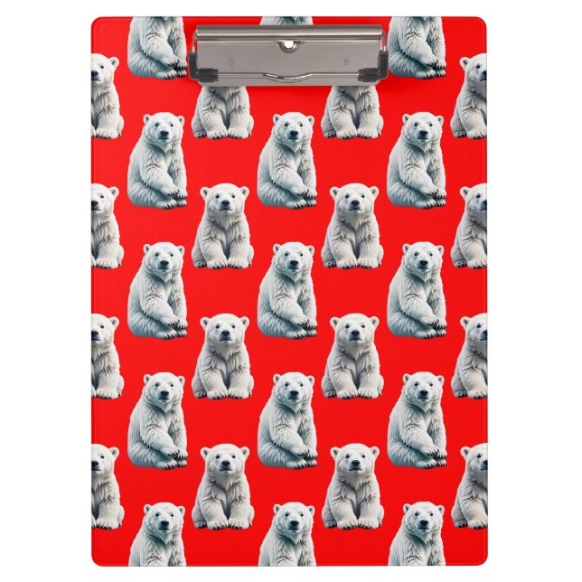 Polar Bear Pattern Design On Red  Klemmbrett (Vorderseite)