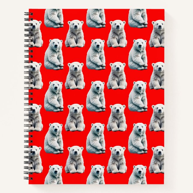 Polar Bear Pattern Design On Red  Notizbuch (Vorderseite)