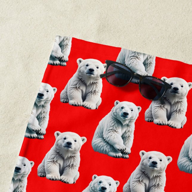 Polar Bear Pattern Design On Red  Strandtuch (Von Creator hochgeladen)