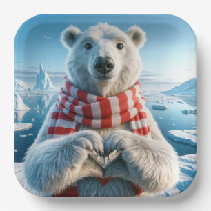 Polar Bear Paws bildet ein Herz Pappteller