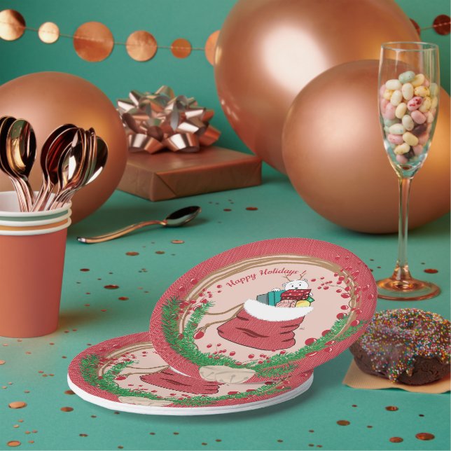 Polar Bear Peking in Santa's Beutel Papier Teller (Multi)