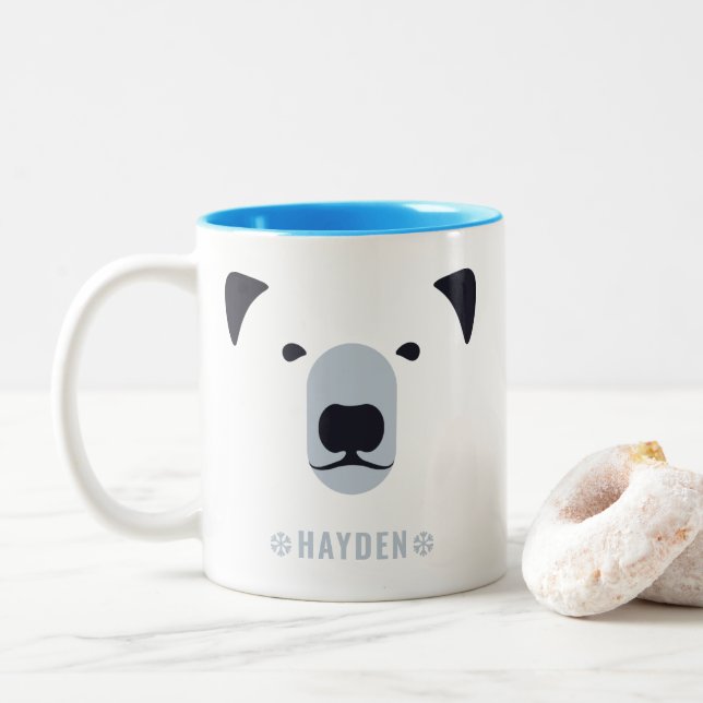 Polar Bear | Personalisierter Name Kaffeemaschine  Zweifarbige Tasse (Mit Donut)