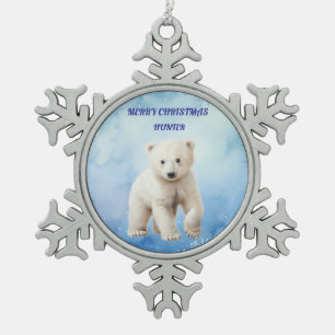 POLAR BEAR PEWTER SNOWFLAKE ORNANATION SCHNEEFLOCKEN Zinn-Ornament