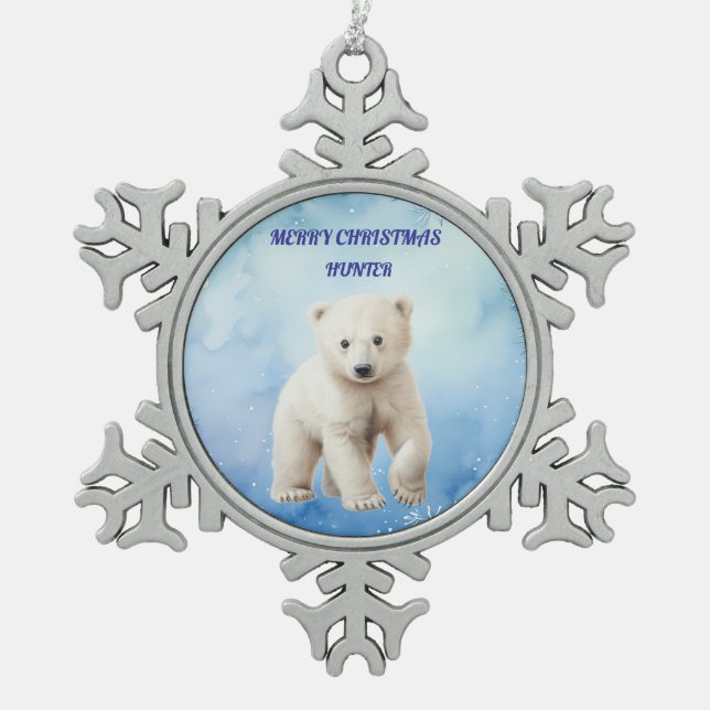 POLAR BEAR PEWTER SNOWFLAKE ORNANATION SCHNEEFLOCKEN Zinn-Ornament (Vorderseite)