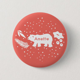 Polar Bear Pine & Holly Holiday Red Button