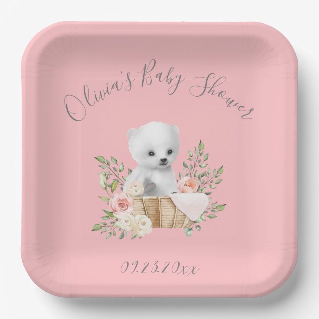 Polar Bear Pink Babydusche Teller (Vorderseite)