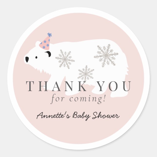 Polar Bear Pink Girl Babydusche Vielen Dank Runder Aufkleber (Vorderseite)