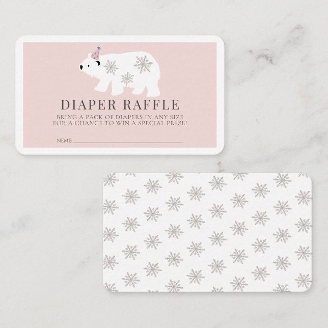 Polar Bear Pink Girl Diaper Raffel Ticket Begleitkarte (Vorne/Hinten)
