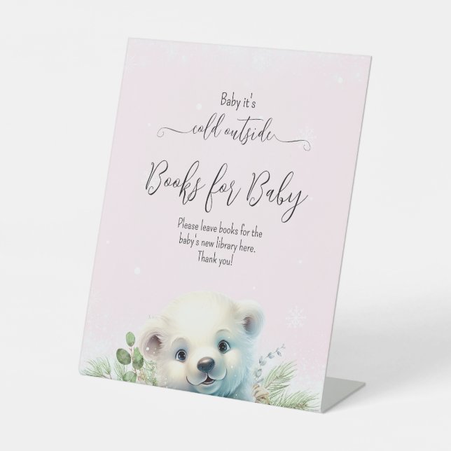 Polar Bear Pink Snow Winter Baby Dusche Sockelschild (Vorderseite)