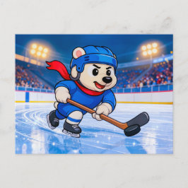Polar Bear Playing Ice Hockey on a Frozen Rink Postkarte