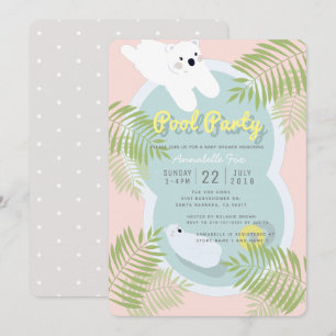 Polar Bear Pool Party Pink Baby Dusche Einladung