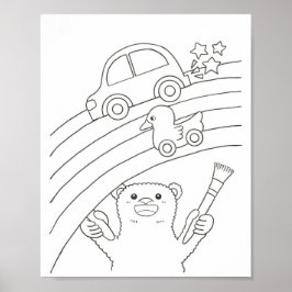 Polar Bear Rainbow Coloring Page Downloadable Poster