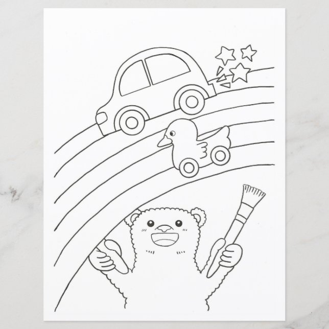 Polar Bear Rainbow Kids Colour Page Paper Sheet (Vorderseite)