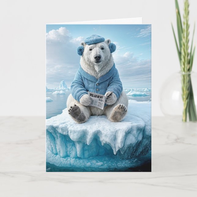 Polar Bear Reading a Newspapday Karte (Vorderseite)