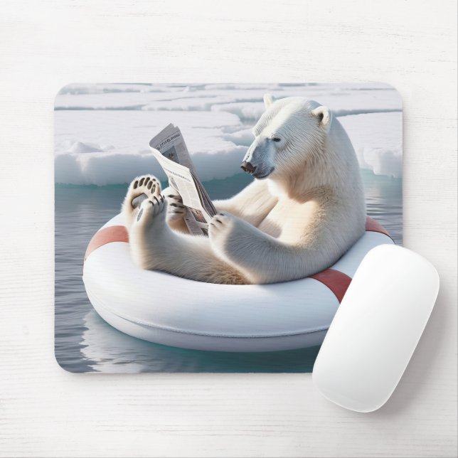 Polar Bear Reading a Newspapier Mousepad (Mit Mouse)