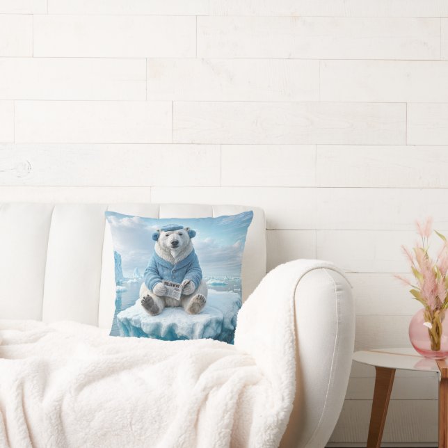Polar Bear Reading the Newspapier Kissen (Liege)