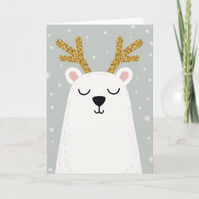 Polar Bear Reindeer Christmas Card Karte (Vorderseite)