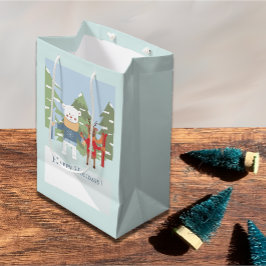 Polar Bear Reindeer Friends Holiday Blue Gift Bag Mittlere Geschenktüte
