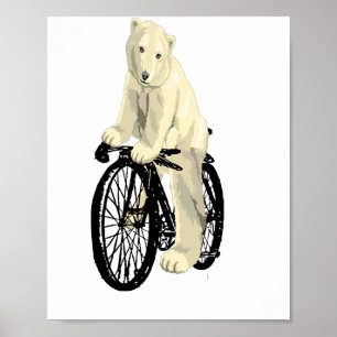 Polar Bear Riding a Bike , Funny Bear Poster
