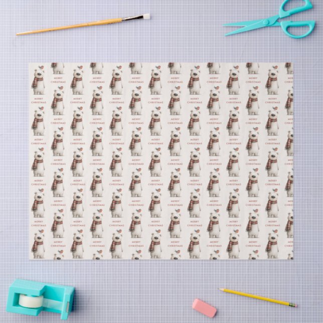 Polar Bear Robin Pattern Cream Merry Christmas Seidenpapier (Basteln)