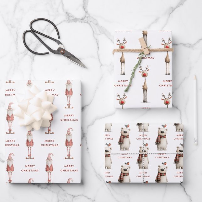 Polar Bear Santa and Reindeer Christmas Geschenkpapier Set (Vorderseite)