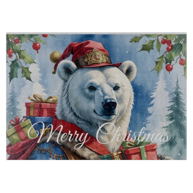 Polar Bear Santa Christmas Design Schneidebrett (Vorderseite)