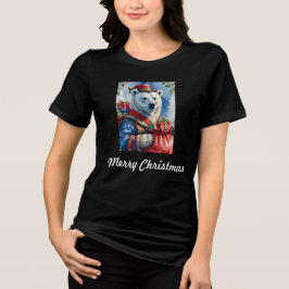 Polar Bear Santa Christmas Design Tri-Blend Shirt